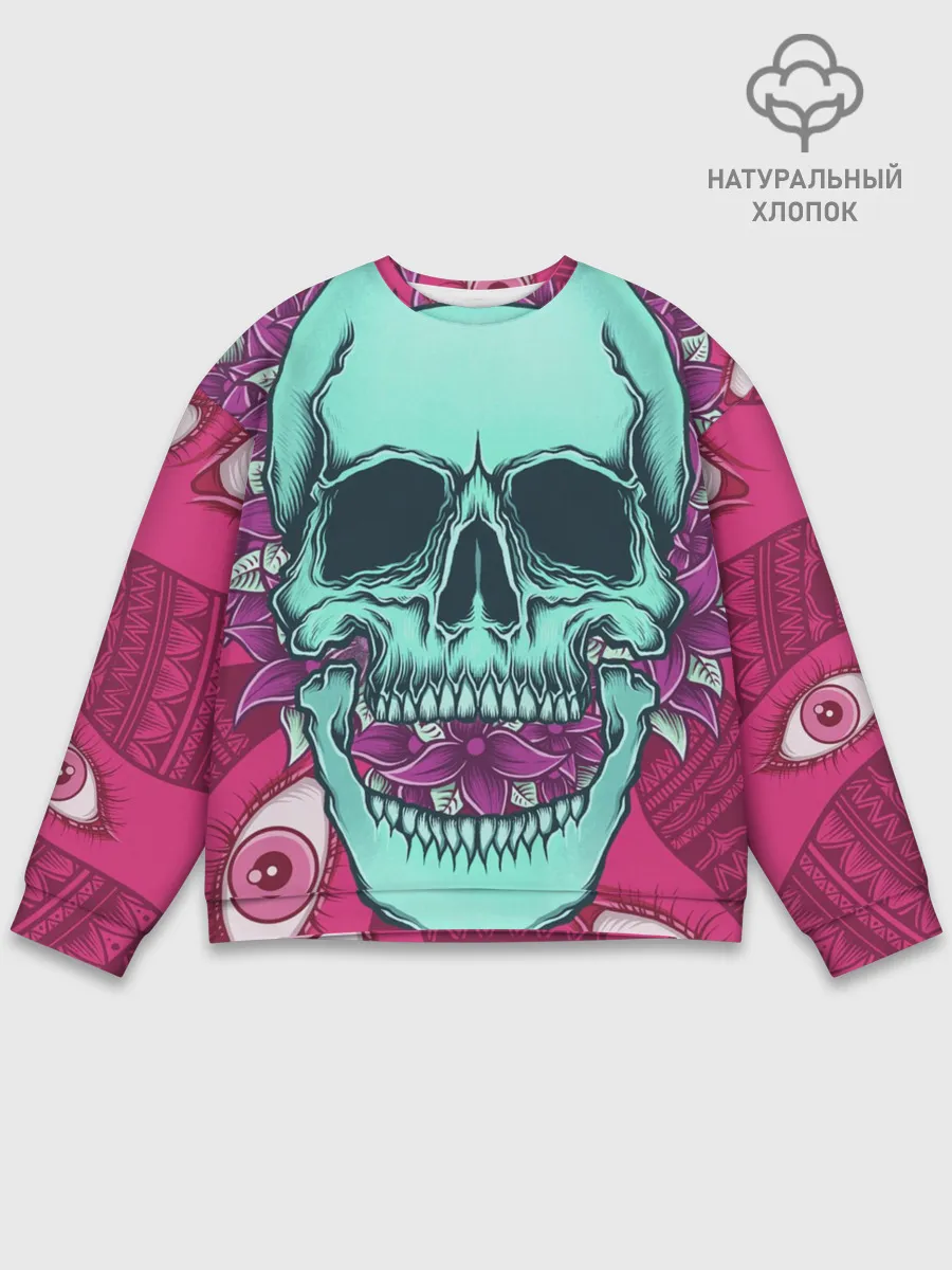 Мужской свитшот базовый / Череп в цветах