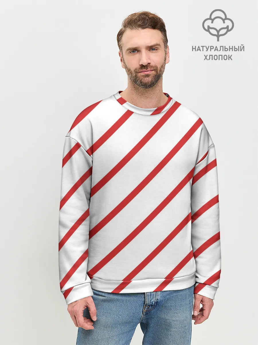 Мужской свитшот базовый / Полосы красные на белом