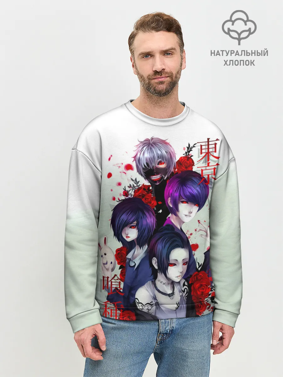 Мужской свитшот базовый / Канеки с девчонками - Токийский гуль