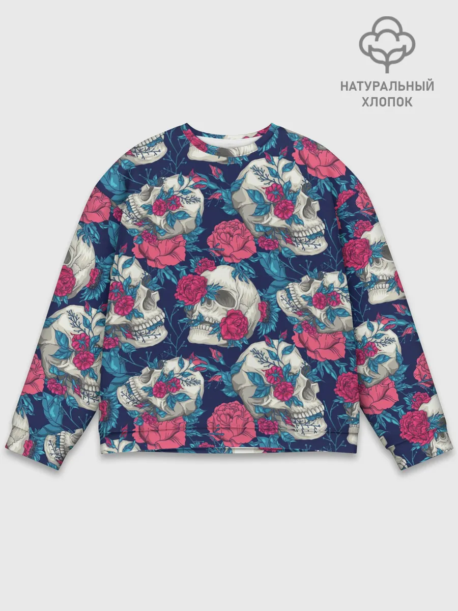 Мужской свитшот базовый / Реалистичные черепа с розами