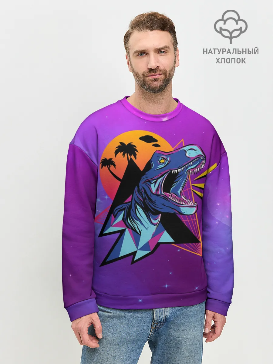 Мужской свитшот базовый / Retrowave Neon Dinosaur
