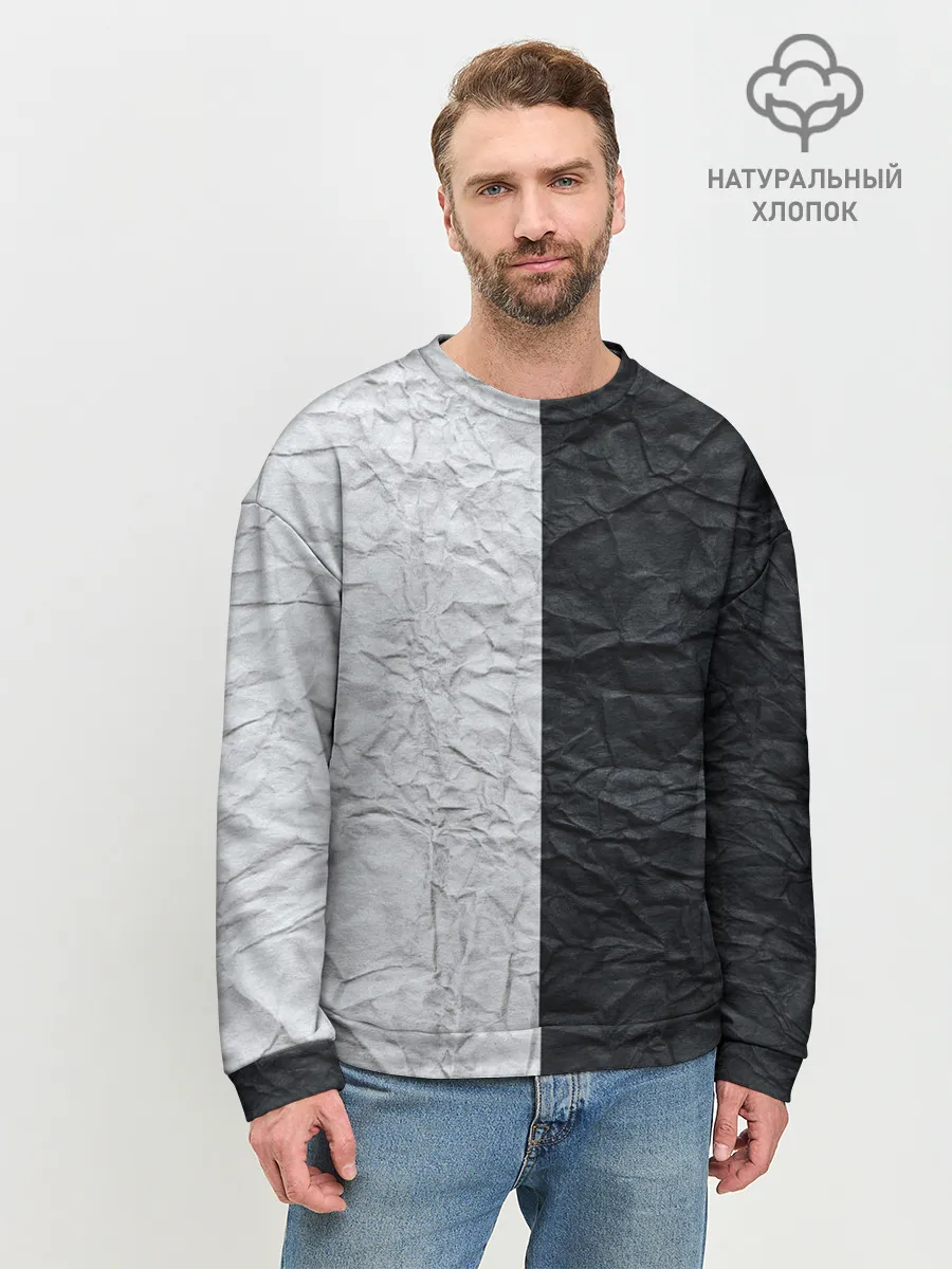 Мужской свитшот базовый / Мятая Черно-Белая Бумага