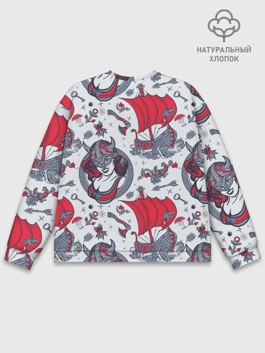 Мужской свитшот базовый / Корабли и девушка викинг