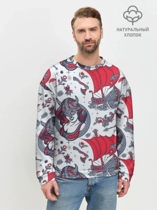 Мужской свитшот базовый / Корабли и девушка викинг