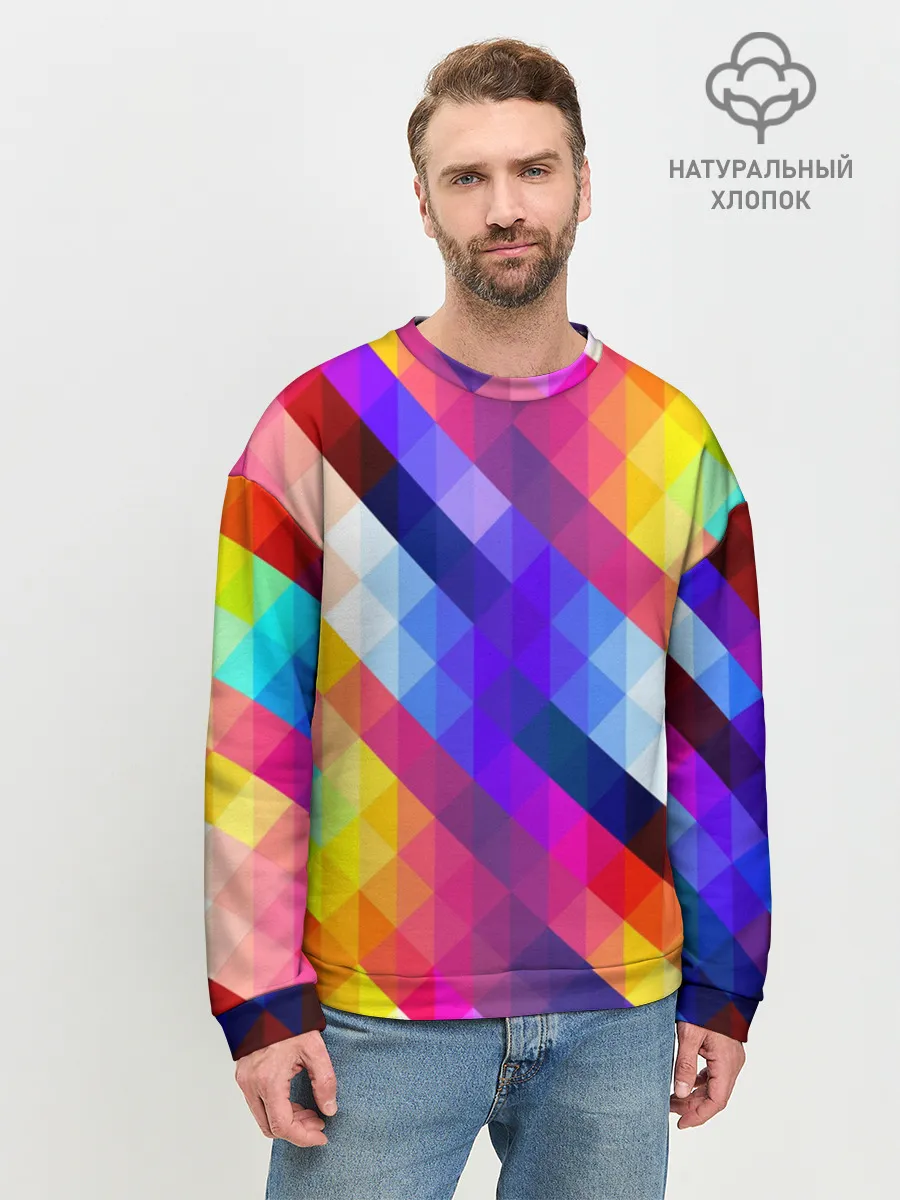 Мужской свитшот базовый / Пиксельная радуга