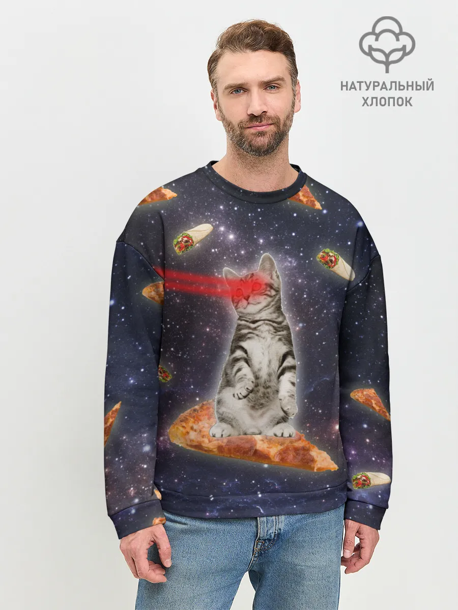Мужской свитшот базовый / Котик в космосе