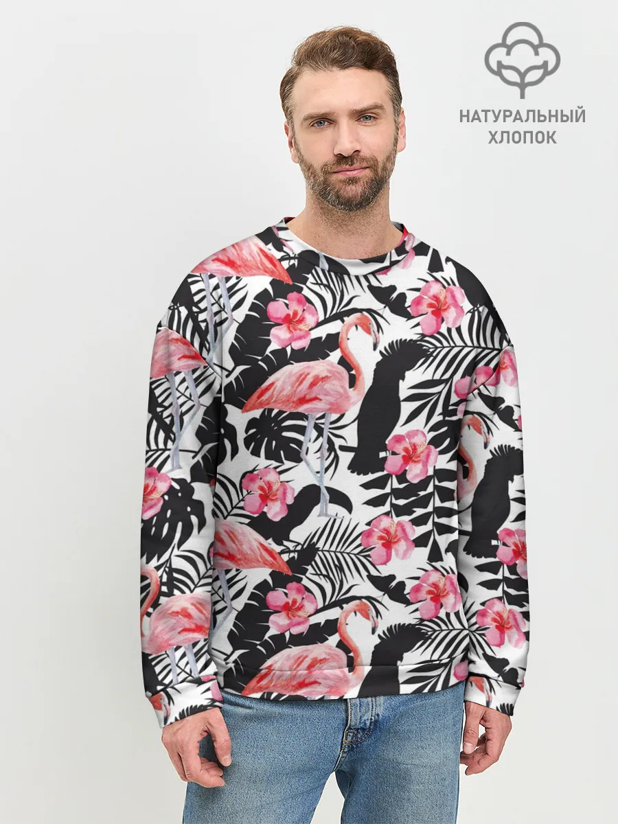 Мужской свитшот базовый / фламинго и попугаи