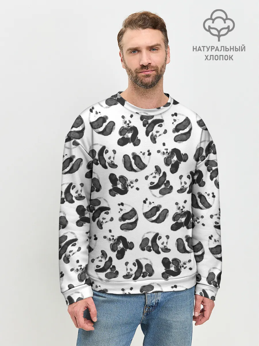 Мужской свитшот базовый / Акварельные панды паттерн