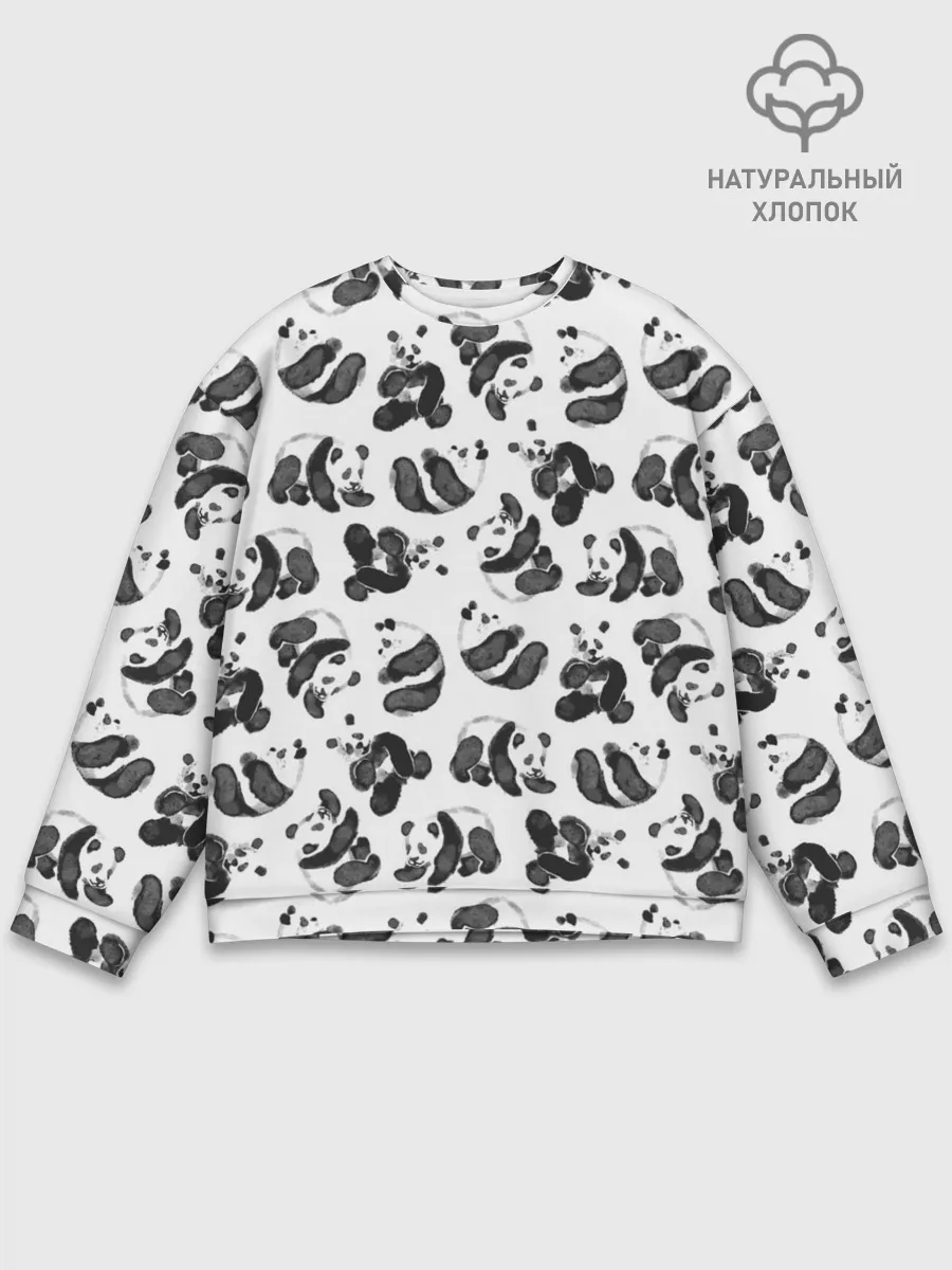 Мужской свитшот базовый / Акварельные панды паттерн
