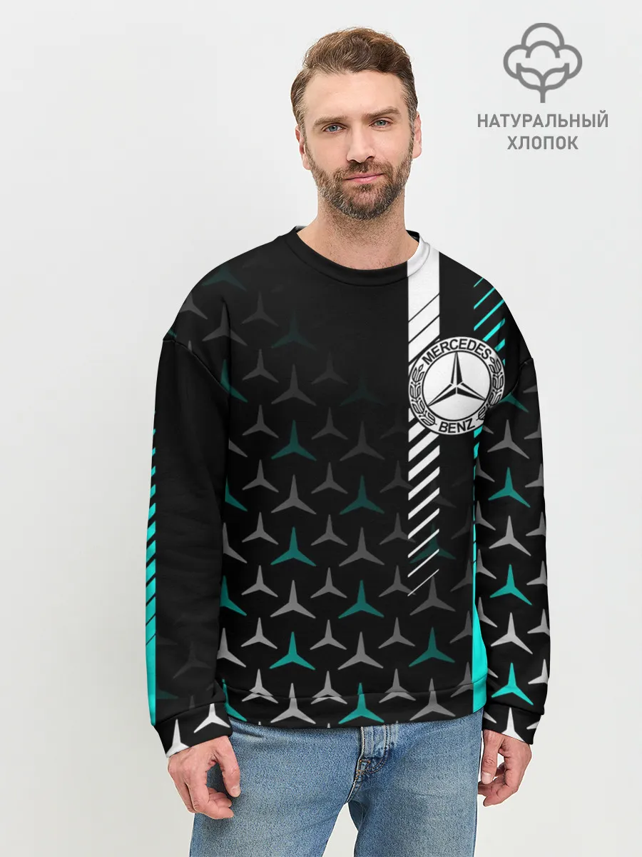 Мужской свитшот базовый / МЕРСЕДЕС / AQUA BLACK GRADIENT