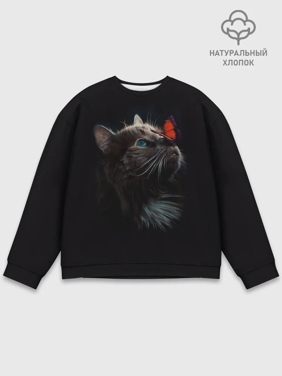 Мужской свитшот базовый / Котик и бабочка