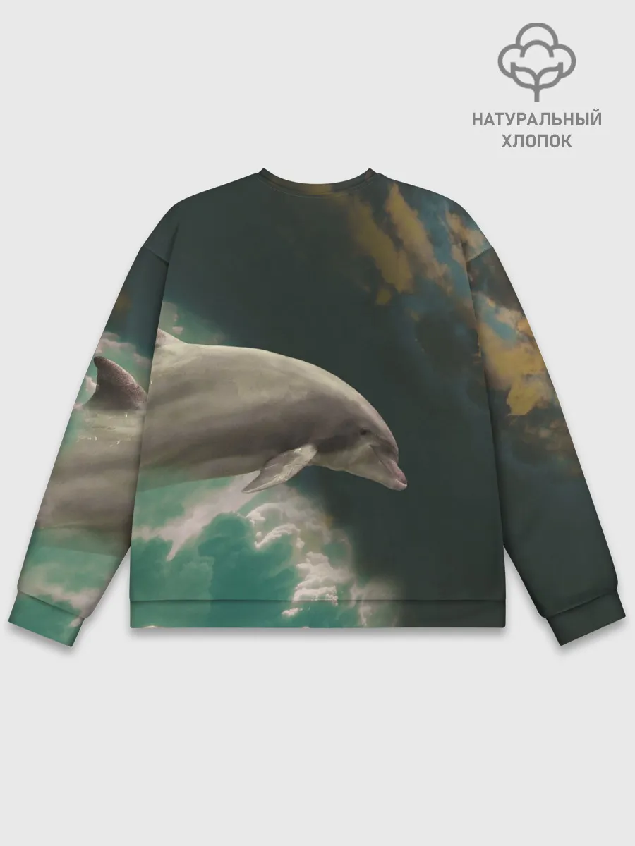 Мужской свитшот базовый / Дельфин в облаках