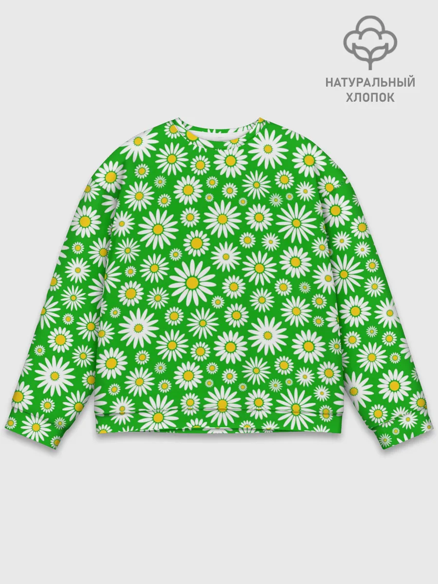 Мужской свитшот базовый / Ромашки на зелёном фоне