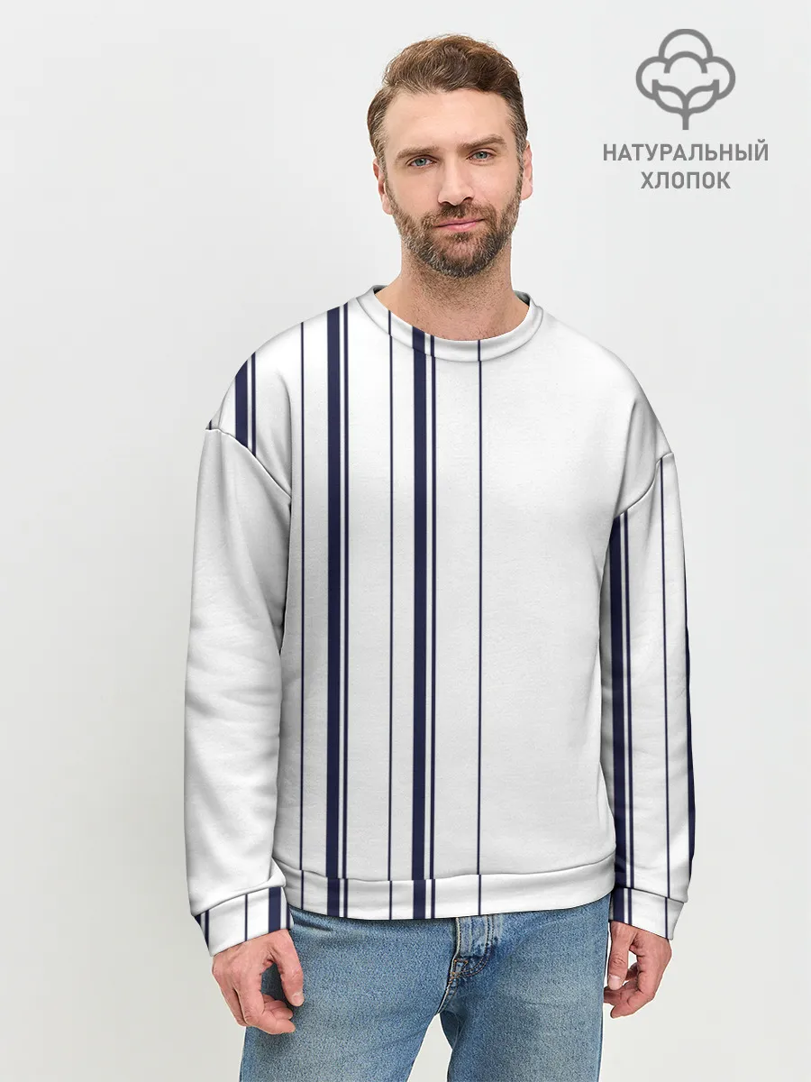 Мужской свитшот базовый / Белые и синие полосы | Stripes