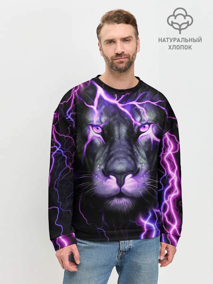 Мужской свитшот базовый / НЕОНОВЫЙ ЛЕВ / NEON LION