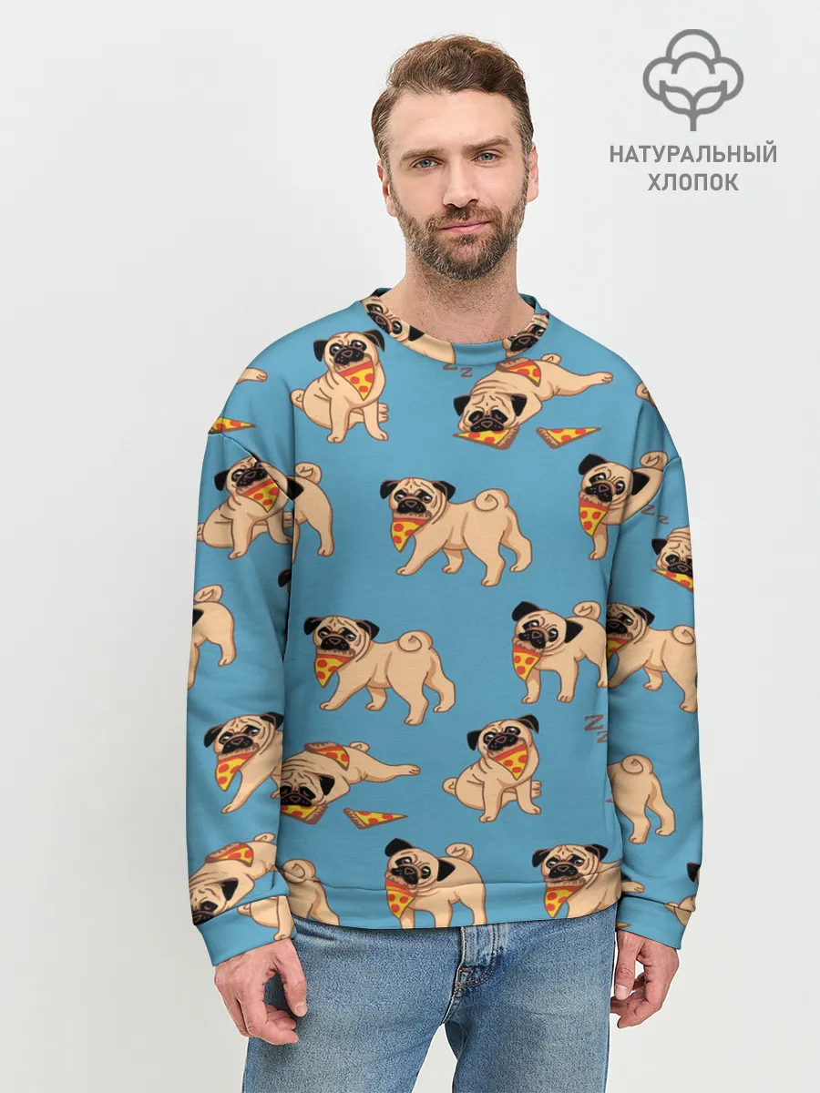 Мужской свитшот базовый / Мопсы с пиццей