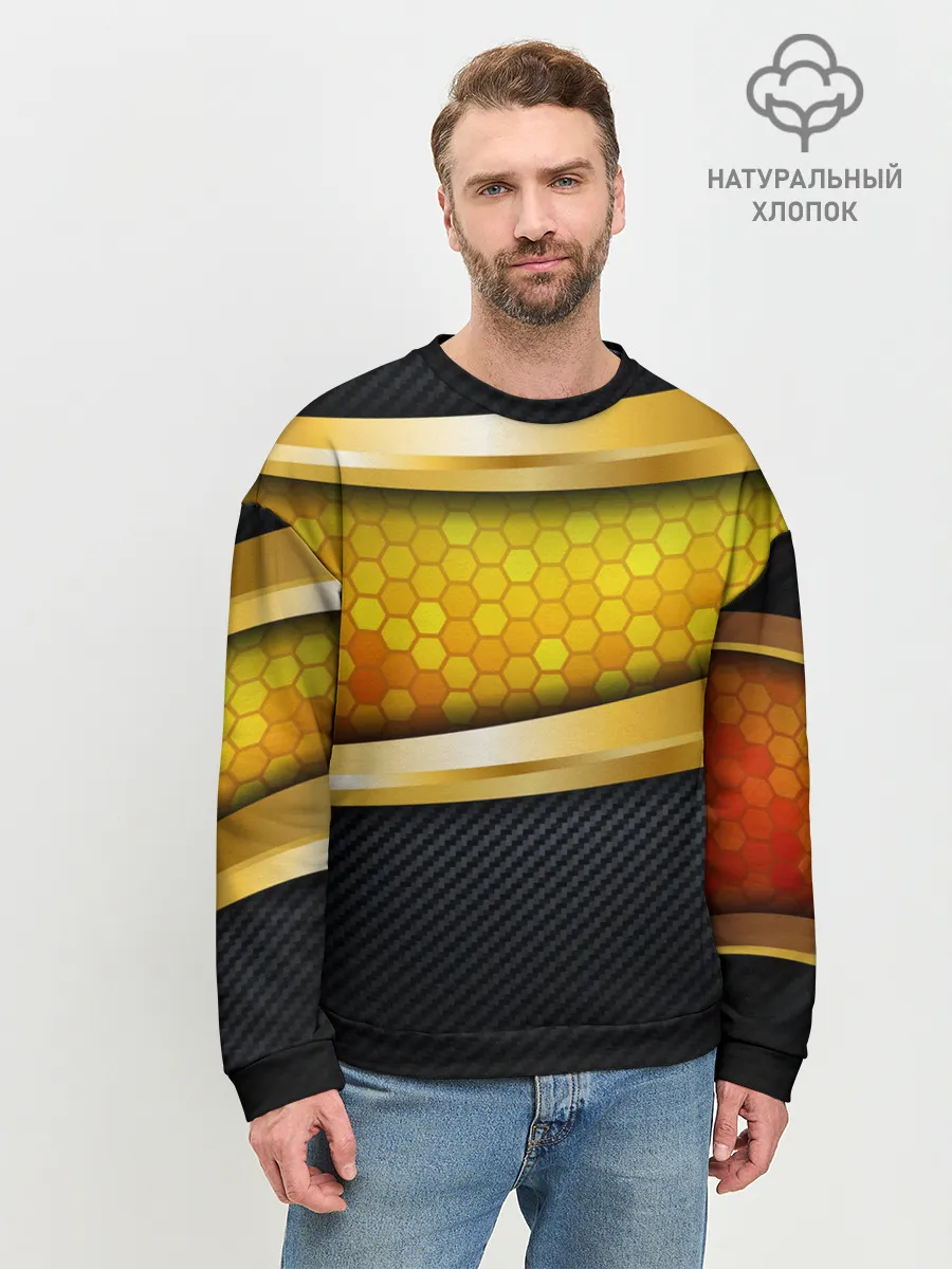 Мужской свитшот базовый / 3D ЗОЛОТЫЕ СОТЫ / БРОНЯ 3Д