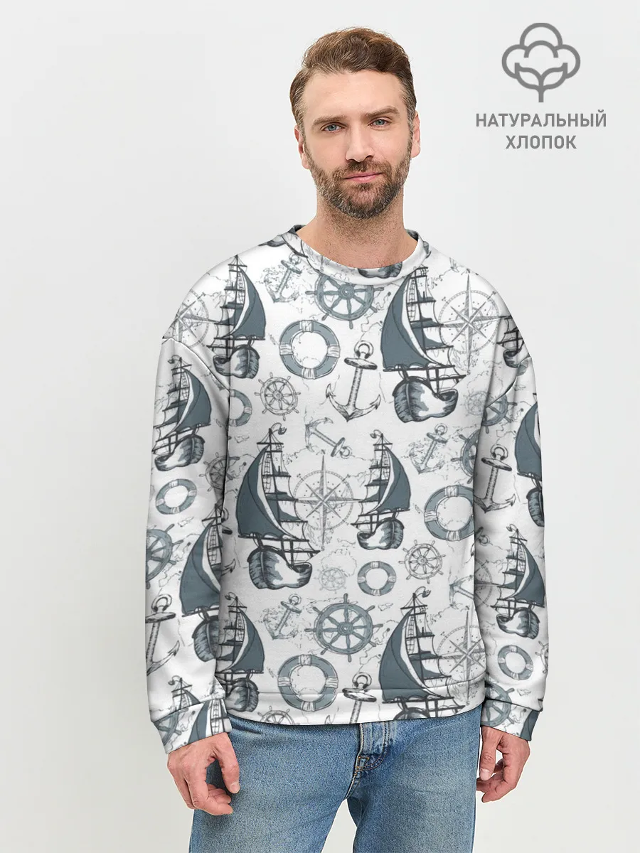 Мужской свитшот базовый / Морской узор Nautical Pattern