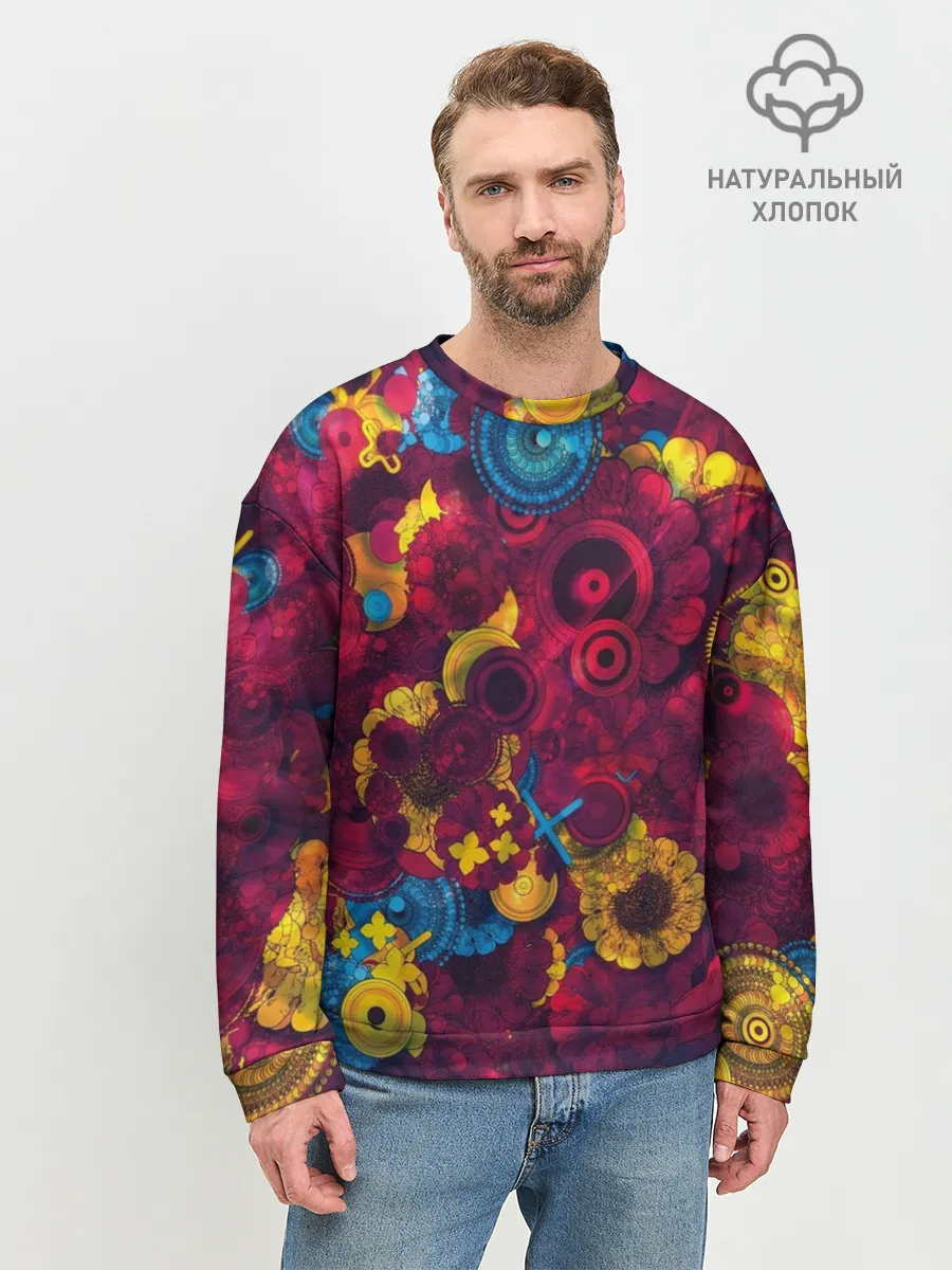 Мужской свитшот базовый / Цветы - шестеренки