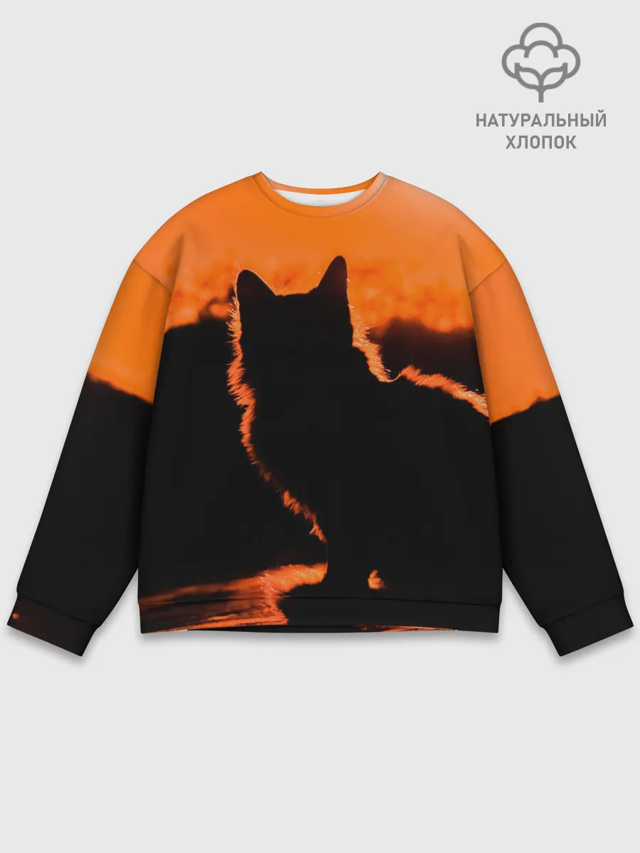 Мужской свитшот базовый / Котенок на фоне заката