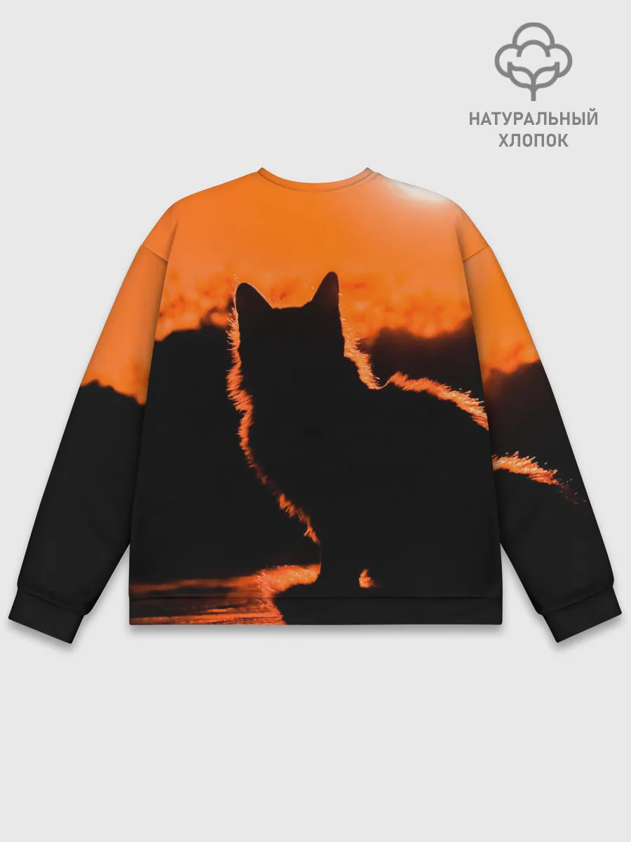 Мужской свитшот базовый / Котенок на фоне заката
