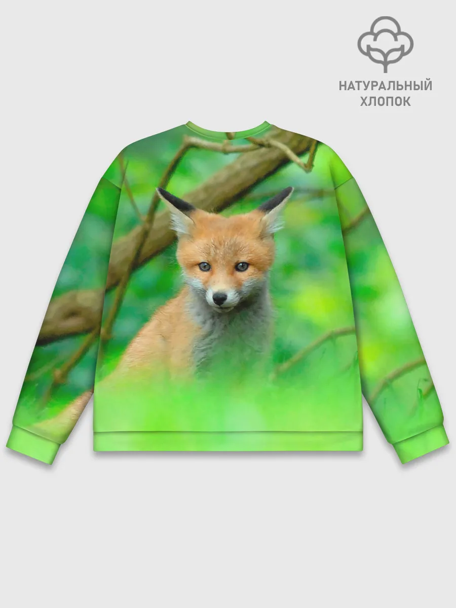 Мужской свитшот базовый / Лисенок в зеленом лесу