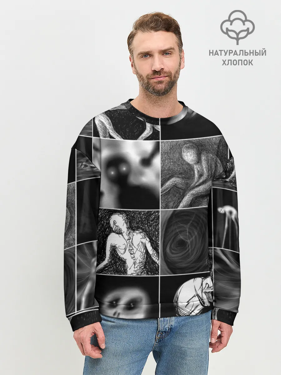 Мужской свитшот базовый / Мрачные скетчи. Плитка