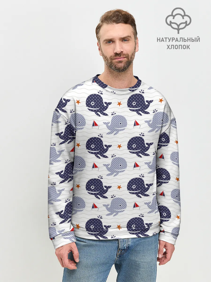 Мужской свитшот базовый / Киты и яхты