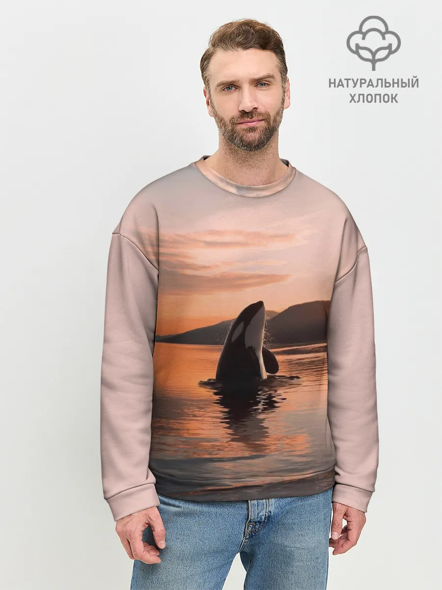 Мужской свитшот базовый / касатки на закате