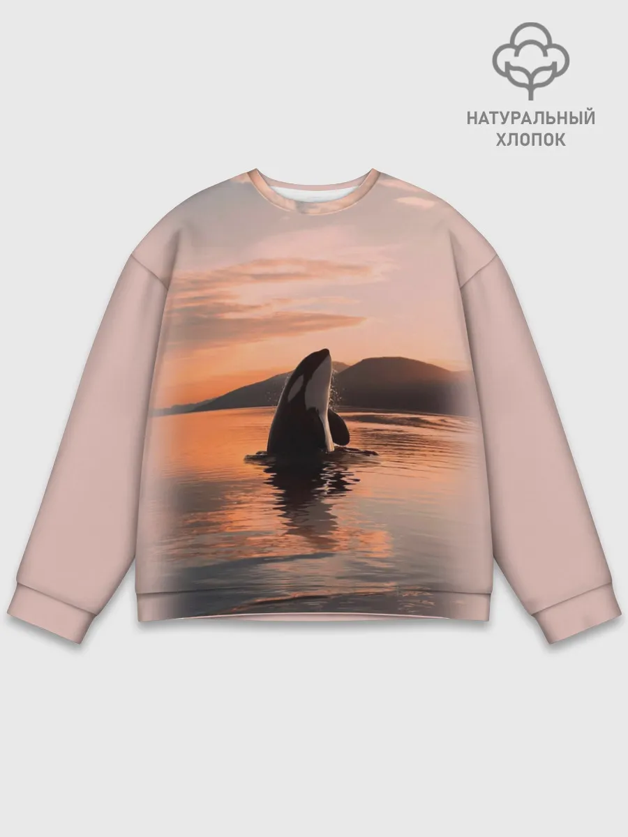 Мужской свитшот базовый / касатки на закате