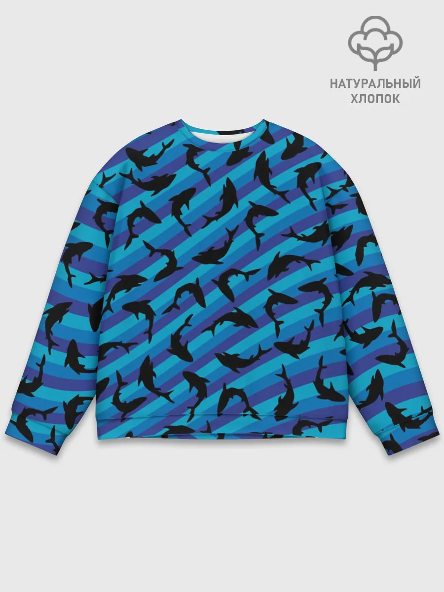 Мужской свитшот базовый / Черные акулы паттерн