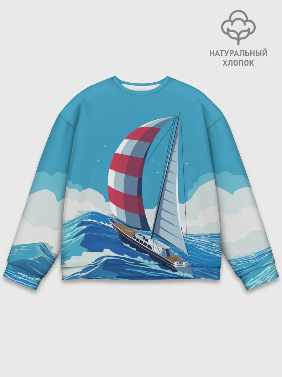 Мужской свитшот базовый / ПАРУСНИК В МОРЕ | ЛЮБЛЮ МОРЕ