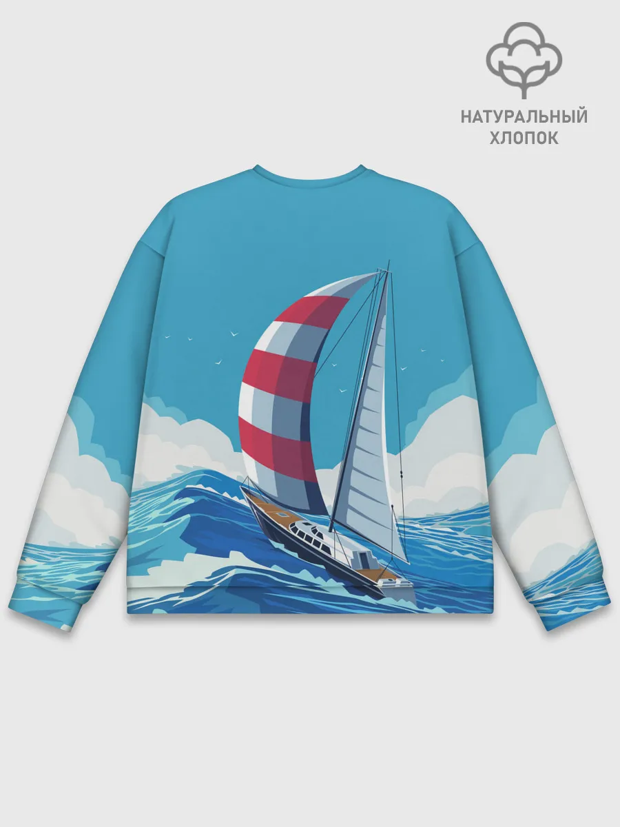 Мужской свитшот базовый / ПАРУСНИК В МОРЕ | ЛЮБЛЮ МОРЕ