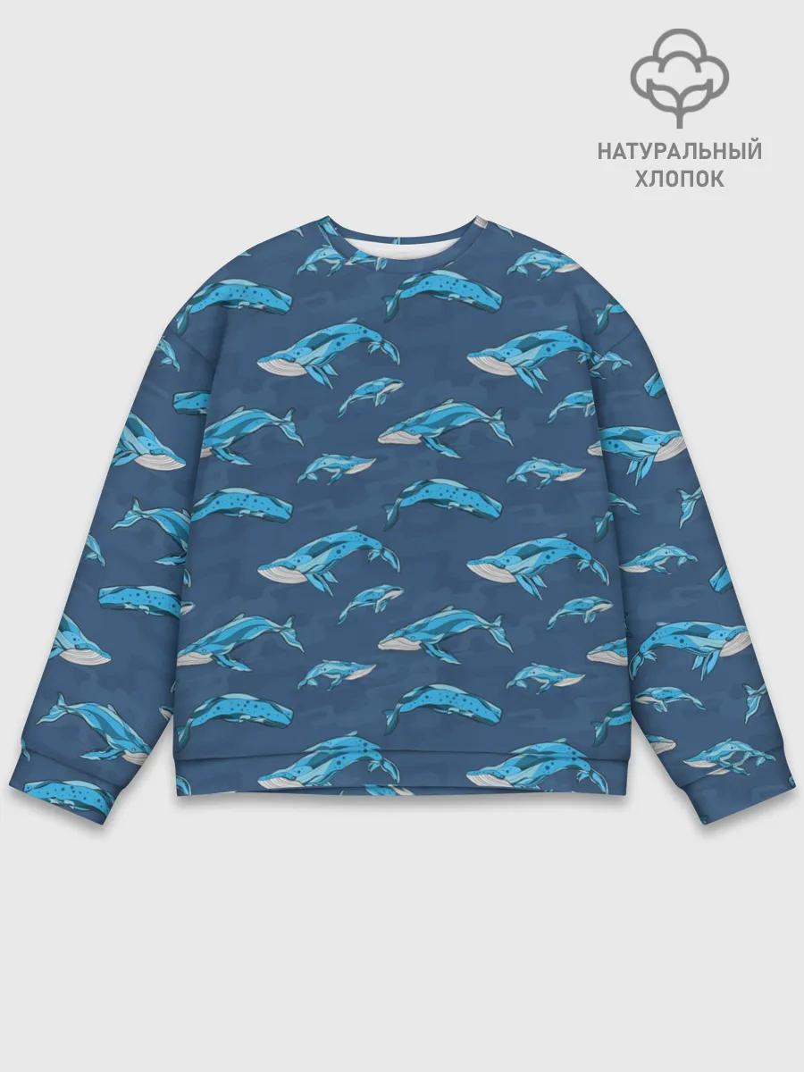Мужской свитшот базовый / Киты на синем