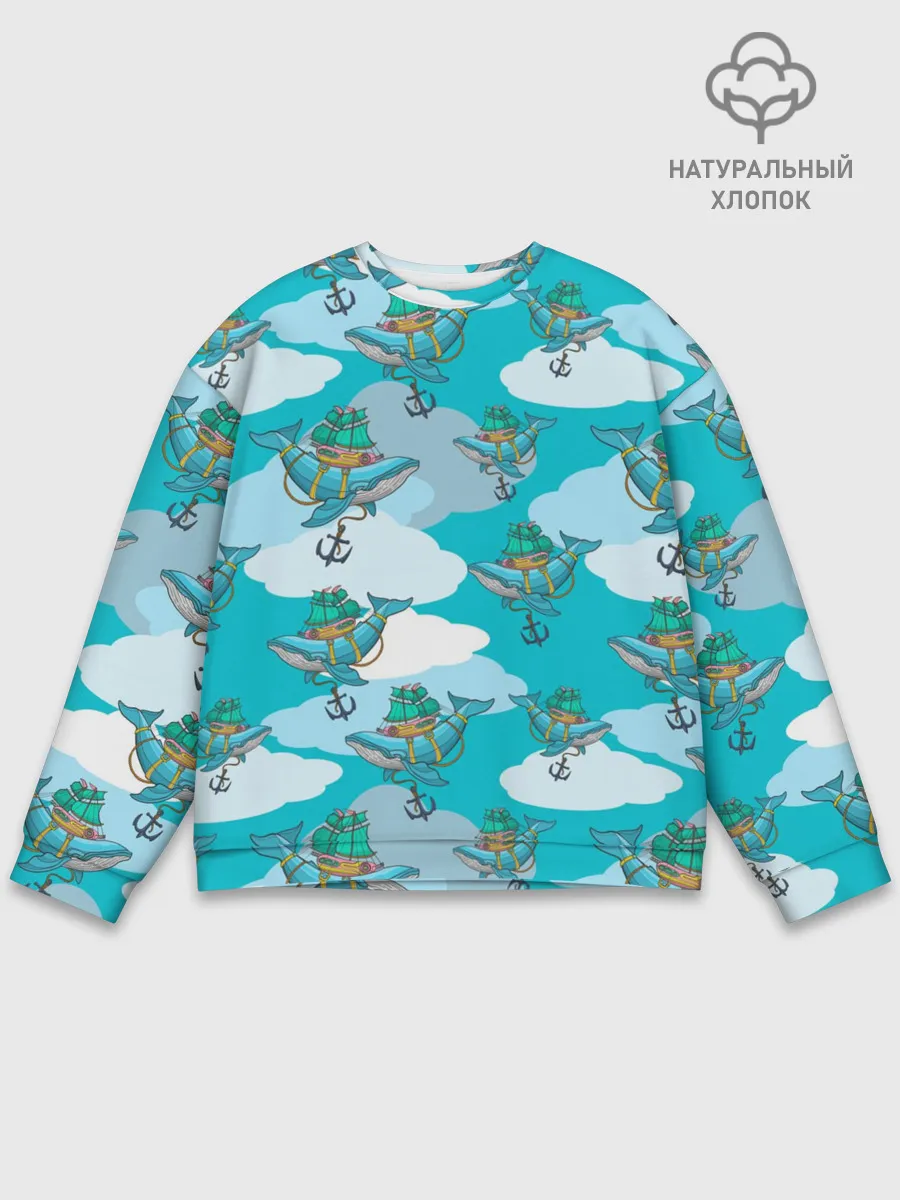 Мужской свитшот базовый / Киты и корабль