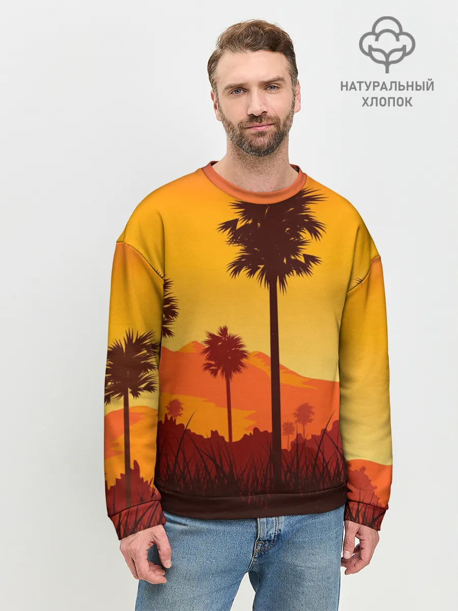 Мужской свитшот базовый / Лето, Пальмы, вечер