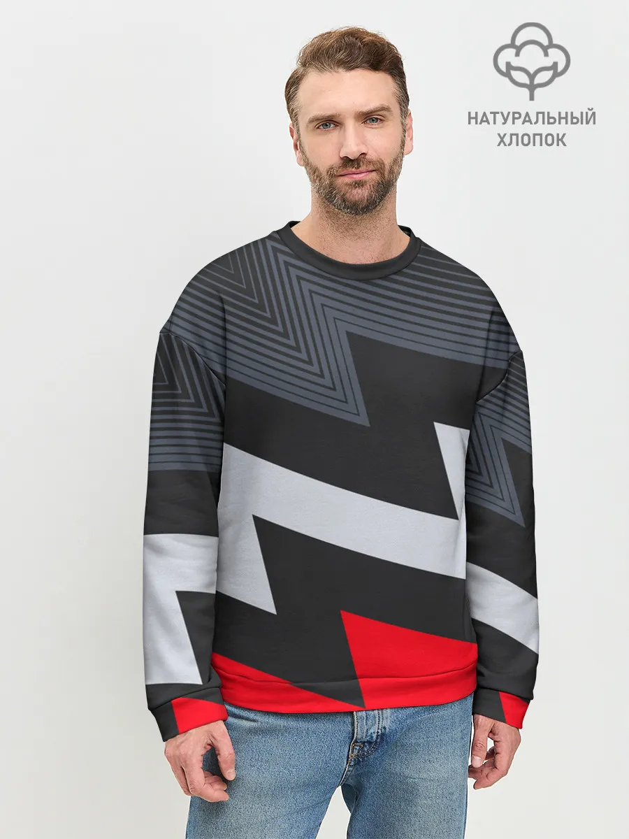 Мужской свитшот базовый / Черно-красные зигзаги