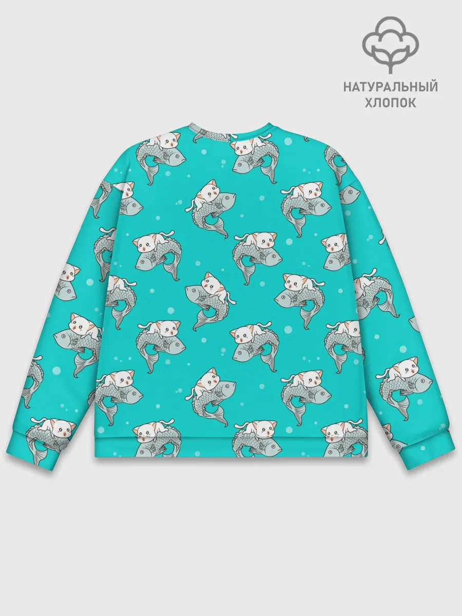 Мужской свитшот базовый / Котики и рыбки
