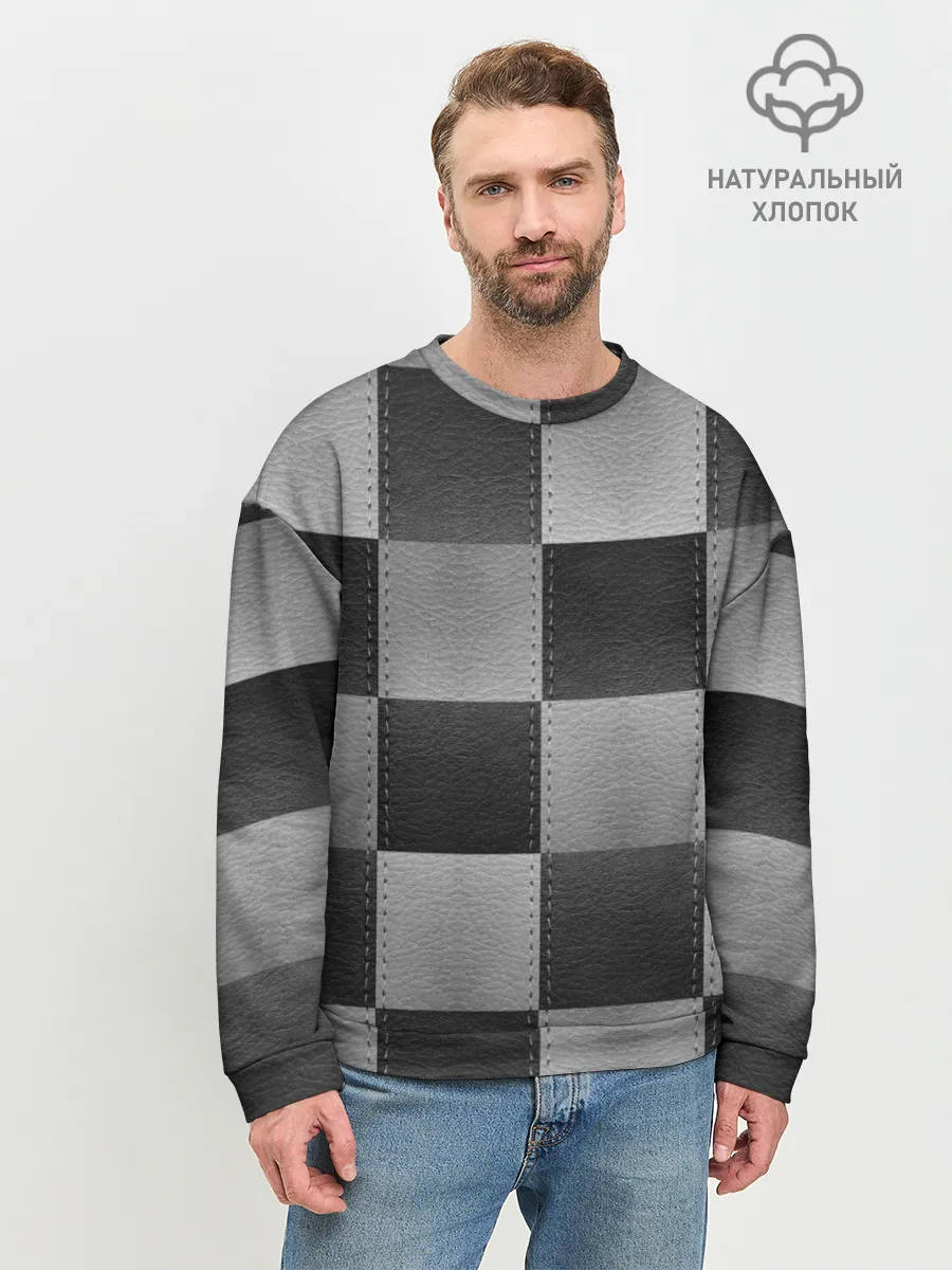 Мужской свитшот базовый / Пэчворк из Кожи