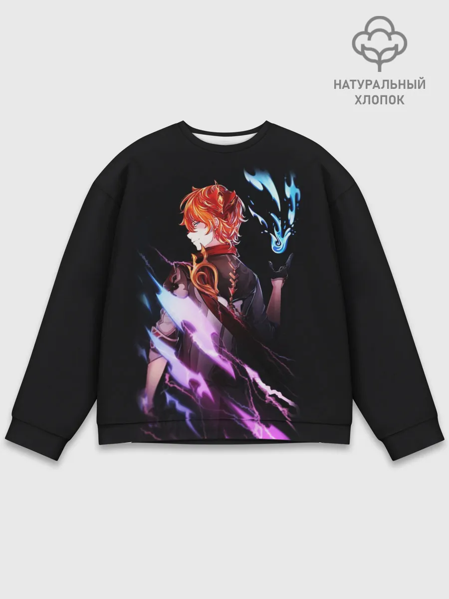 Мужской свитшот базовый / ТАРТАЛЬЯ - GENSHIN IMPACT NEON
