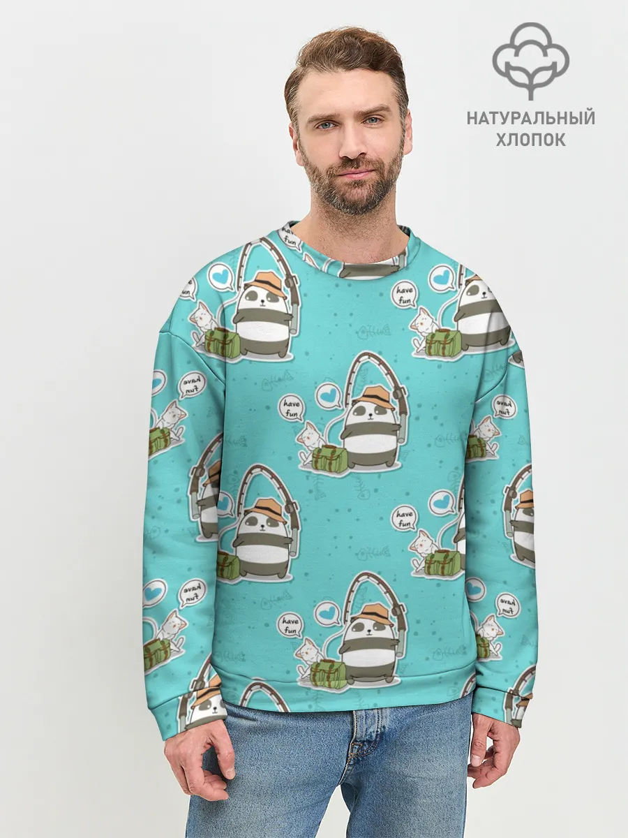 Мужской свитшот базовый / Панда на рыбалке