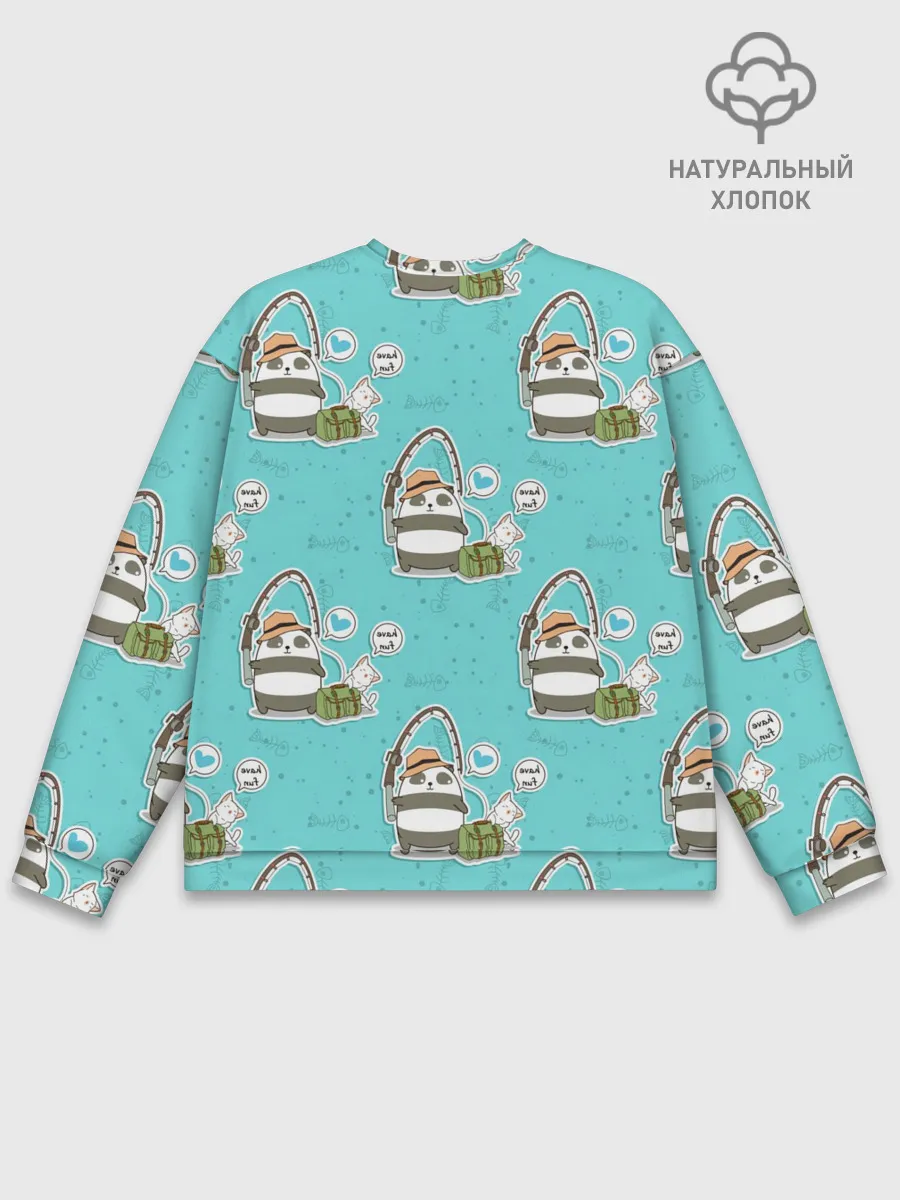 Мужской свитшот базовый / Панда на рыбалке