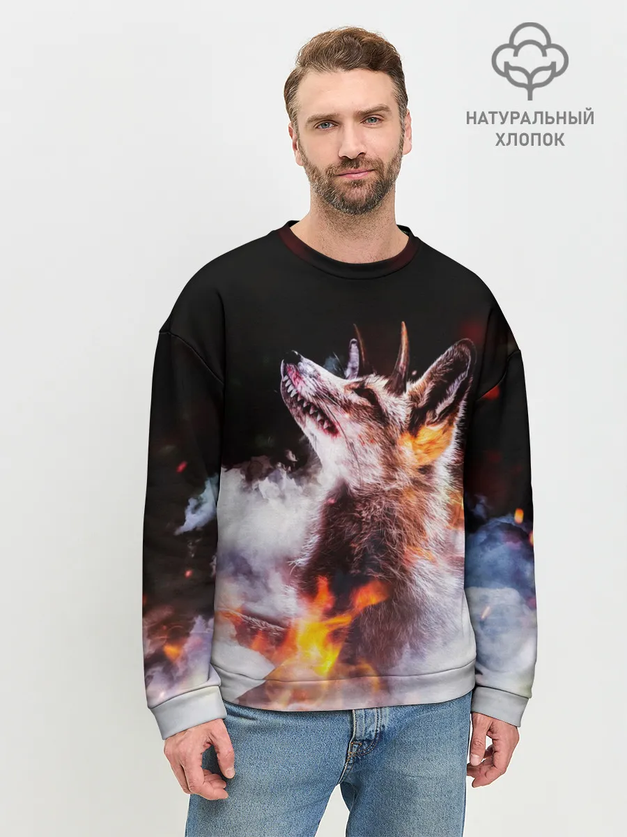 Мужской свитшот базовый / Лиса с рогами