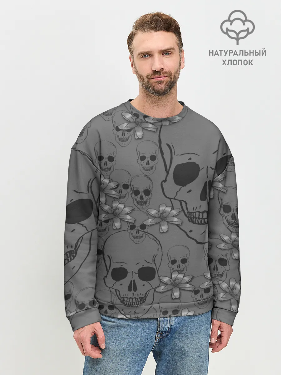 Мужской свитшот базовый / Цветы и черепа
