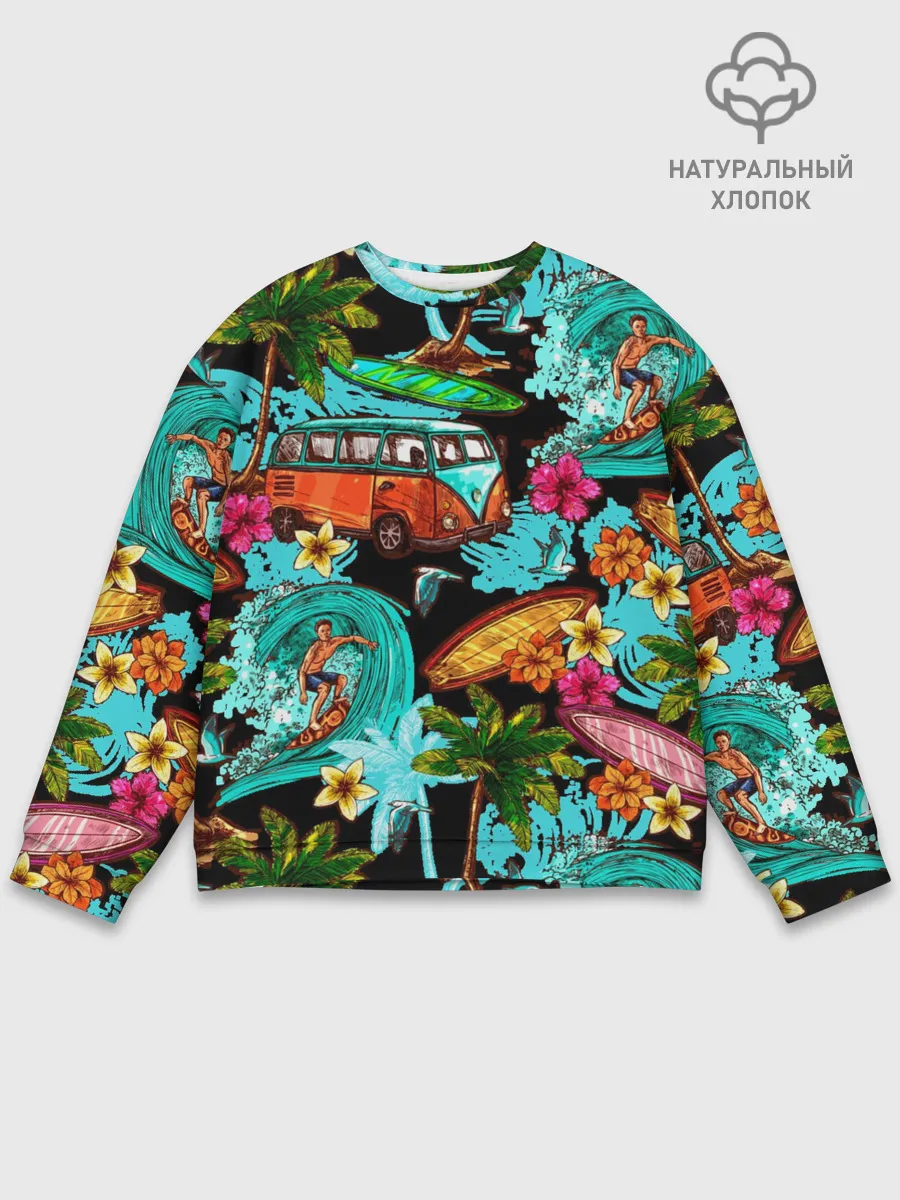 Мужской свитшот базовый / Пальмы, волны, серфинг