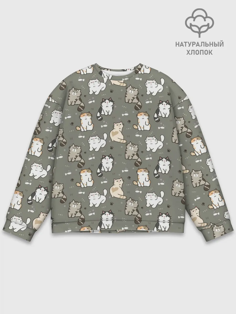 Мужской свитшот базовый / Кошечки с рыбками