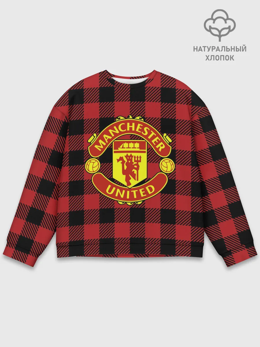 Мужской свитшот базовый / Манчестер Юнайтед фон в клетку
