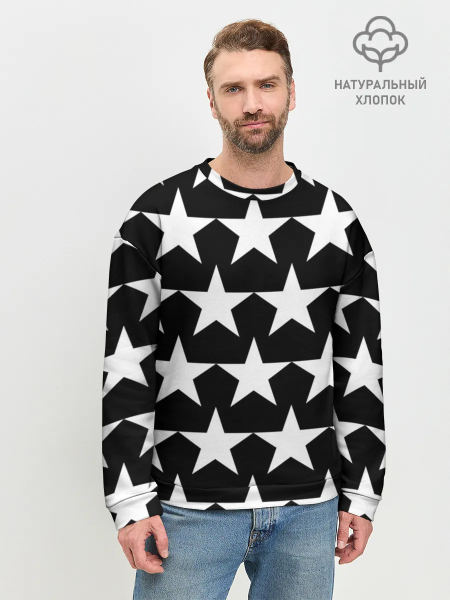 Мужской свитшот базовый / Белые звёзды на чёрном фоне 2