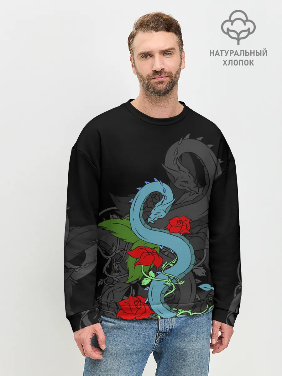 Мужской свитшот базовый / Дракон и Розы