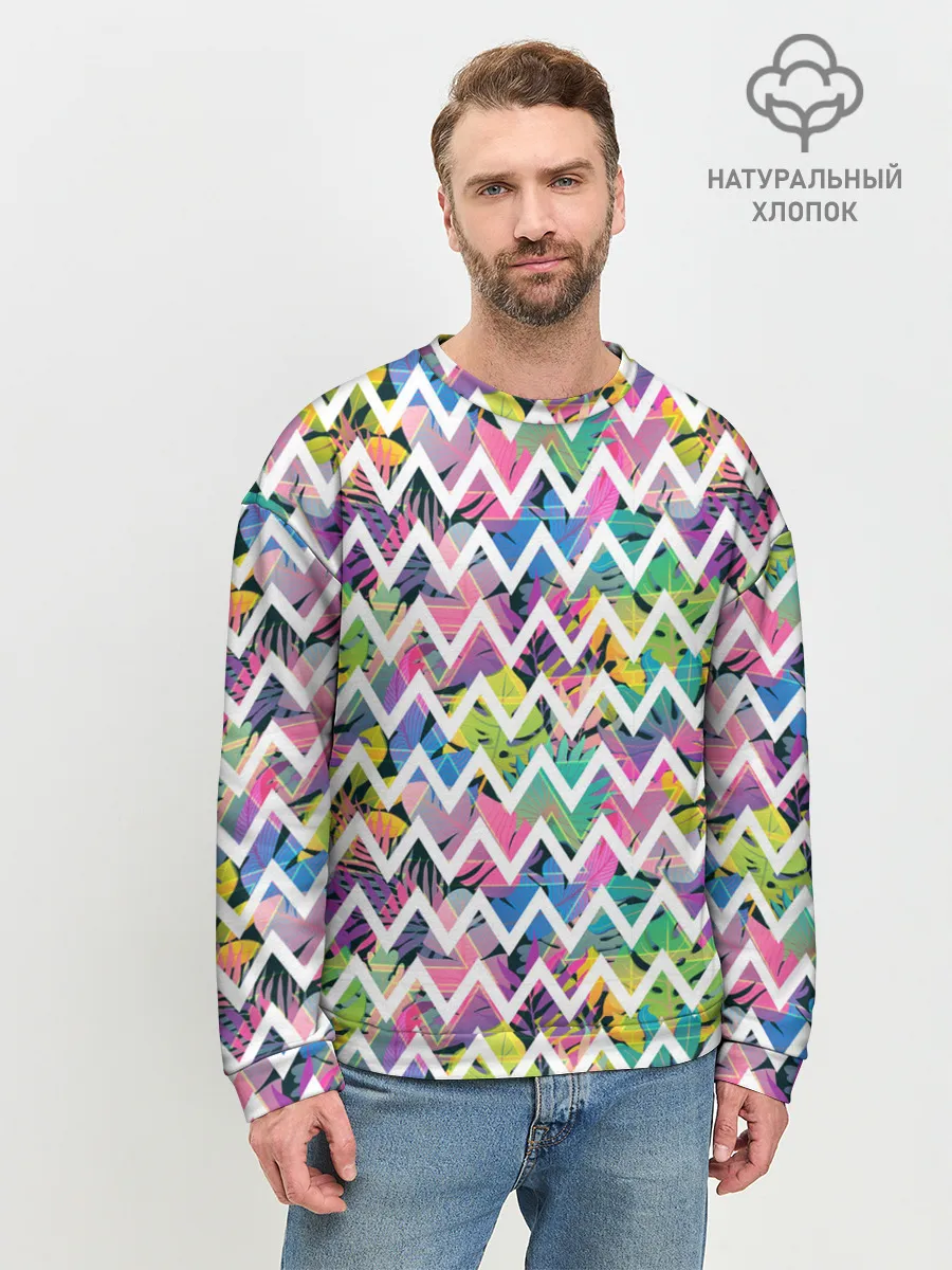 Мужской свитшот базовый / Кривая линия и цветы